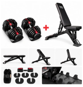 Halteres Ajustáveis ION fitness de 5 a 40 kg (Par) + Banco de Musculação Ajustável MB3000